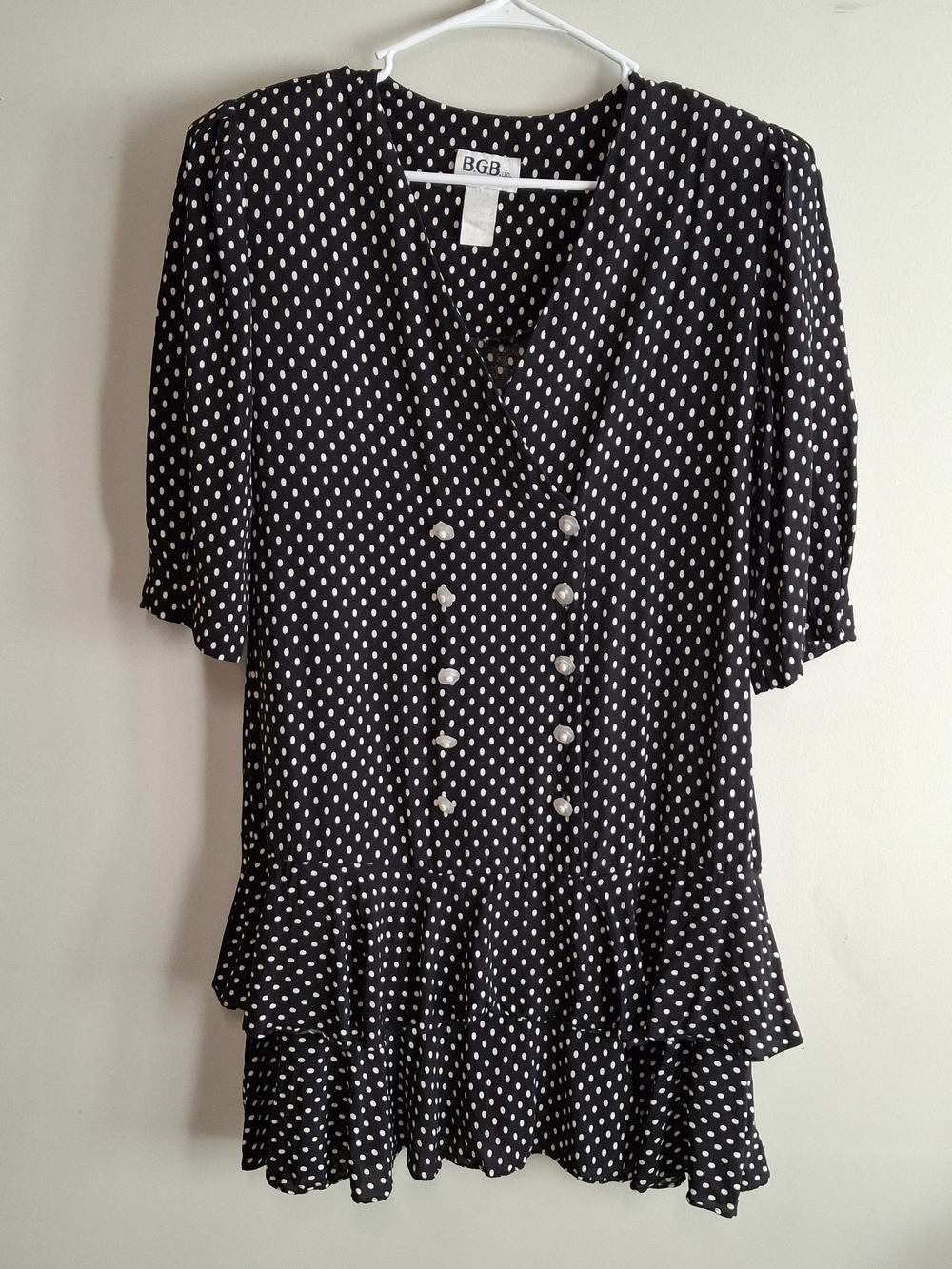 Vintage DRESS Gianni Bini Black Drop Waist Short Dress with White Polka Dots